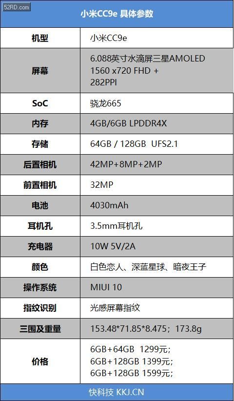 小米cc9e具体参数如下